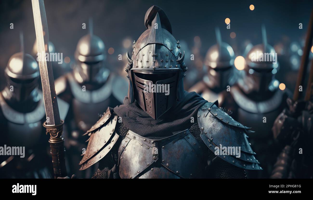Knight In Armor Wallpaper Medieval Knights In Armor Are Preparing For Battle The Defense Of The Castle Warriors In Shiny Metal Armor 2PHG81G