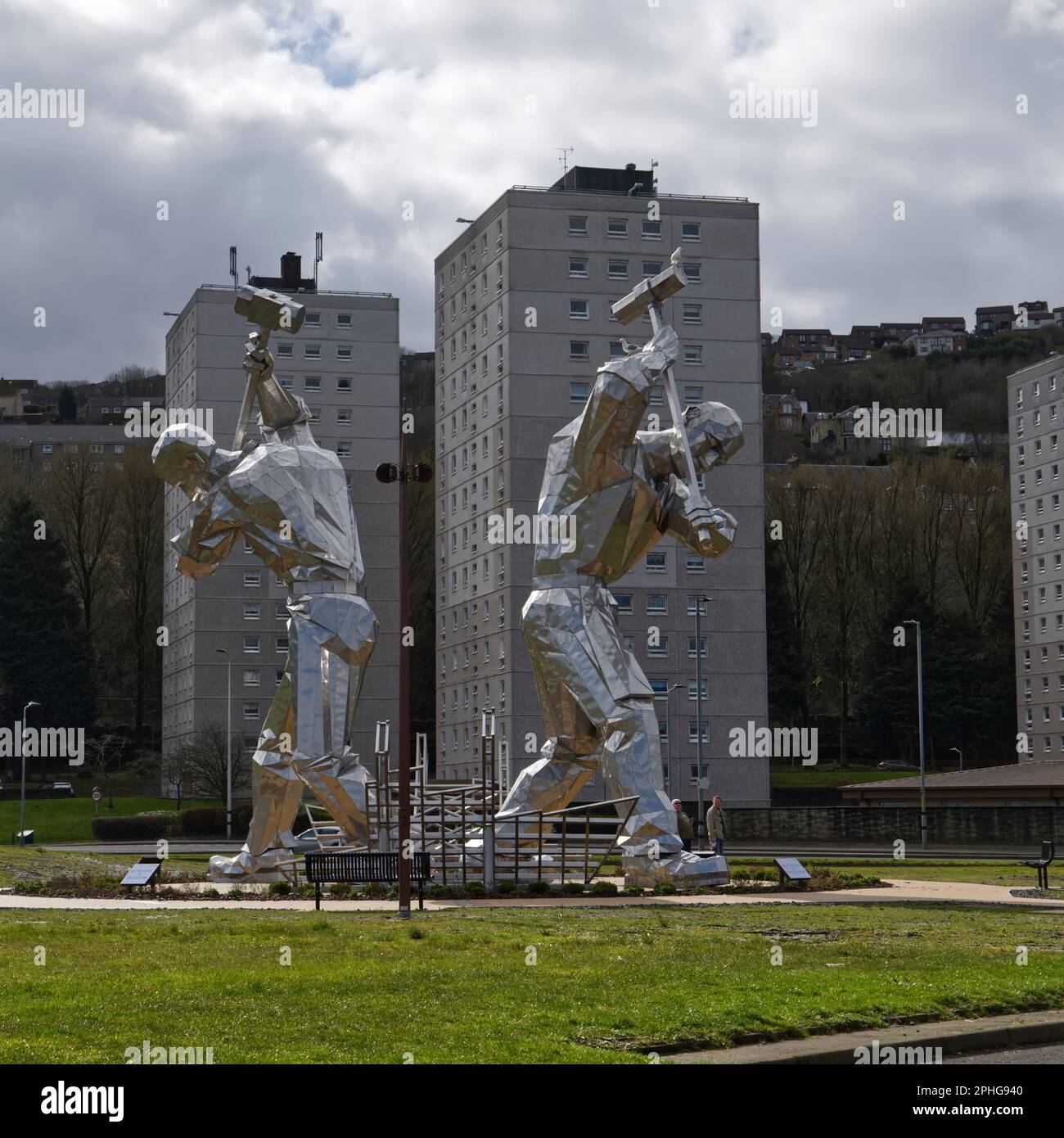 modern stainless steel sculpture The Shipbuilders of Port Glasgow by