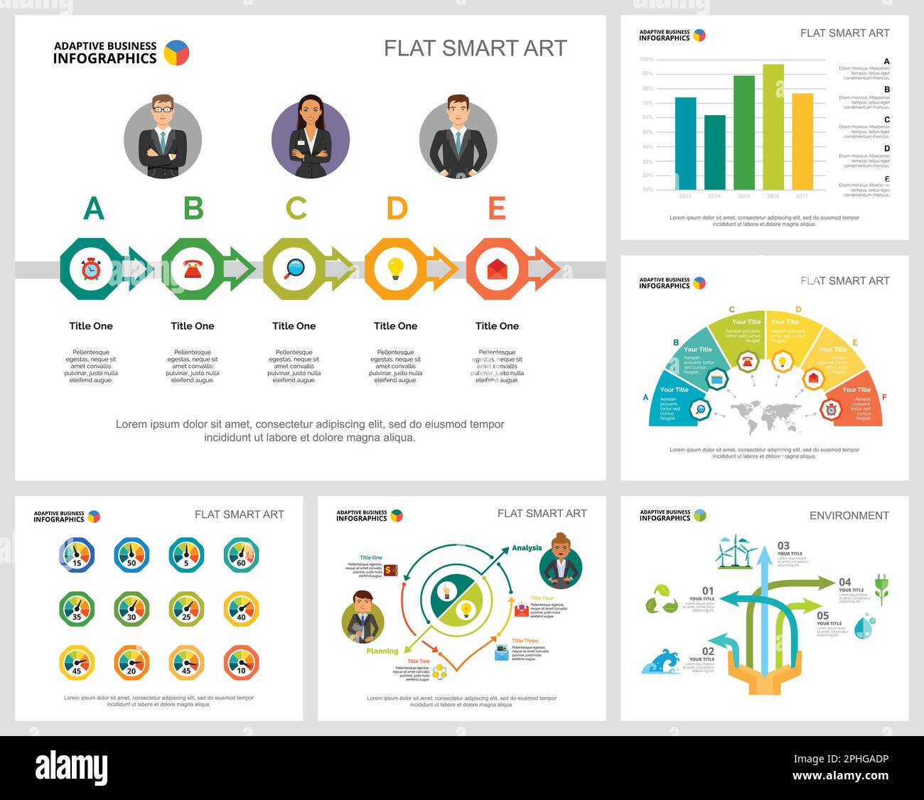 Colorful planning or ecology concept infographic charts set Stock