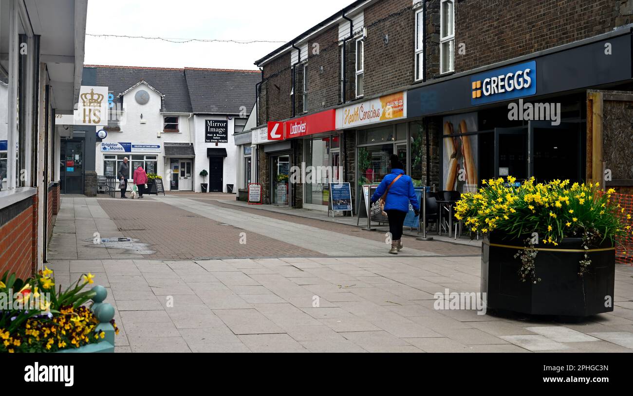 Modern shopping centre on Boverton Road in small town of  Llantwit Major, Vale of Glamorgan, Wales, UK Stock Photo