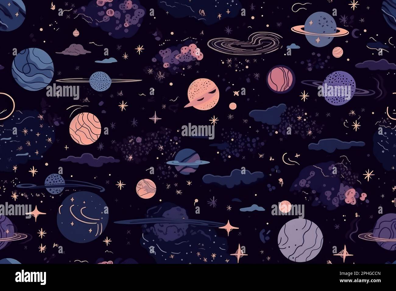 Cute outer space seamless background pattern. Generative ai Stock Photo