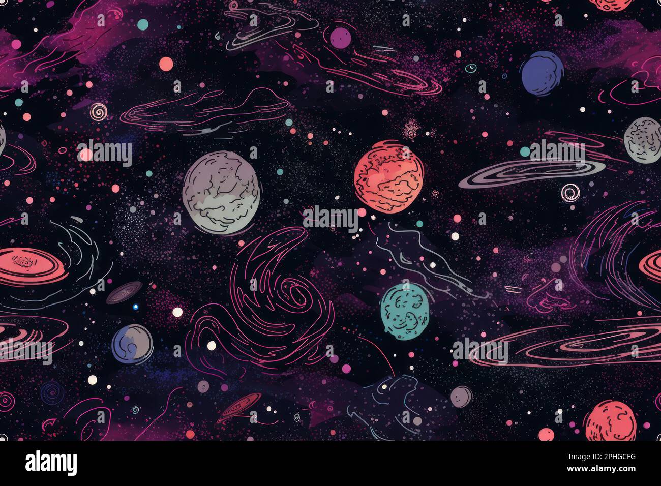 Cute outer space seamless background pattern. Generative ai Stock Photo