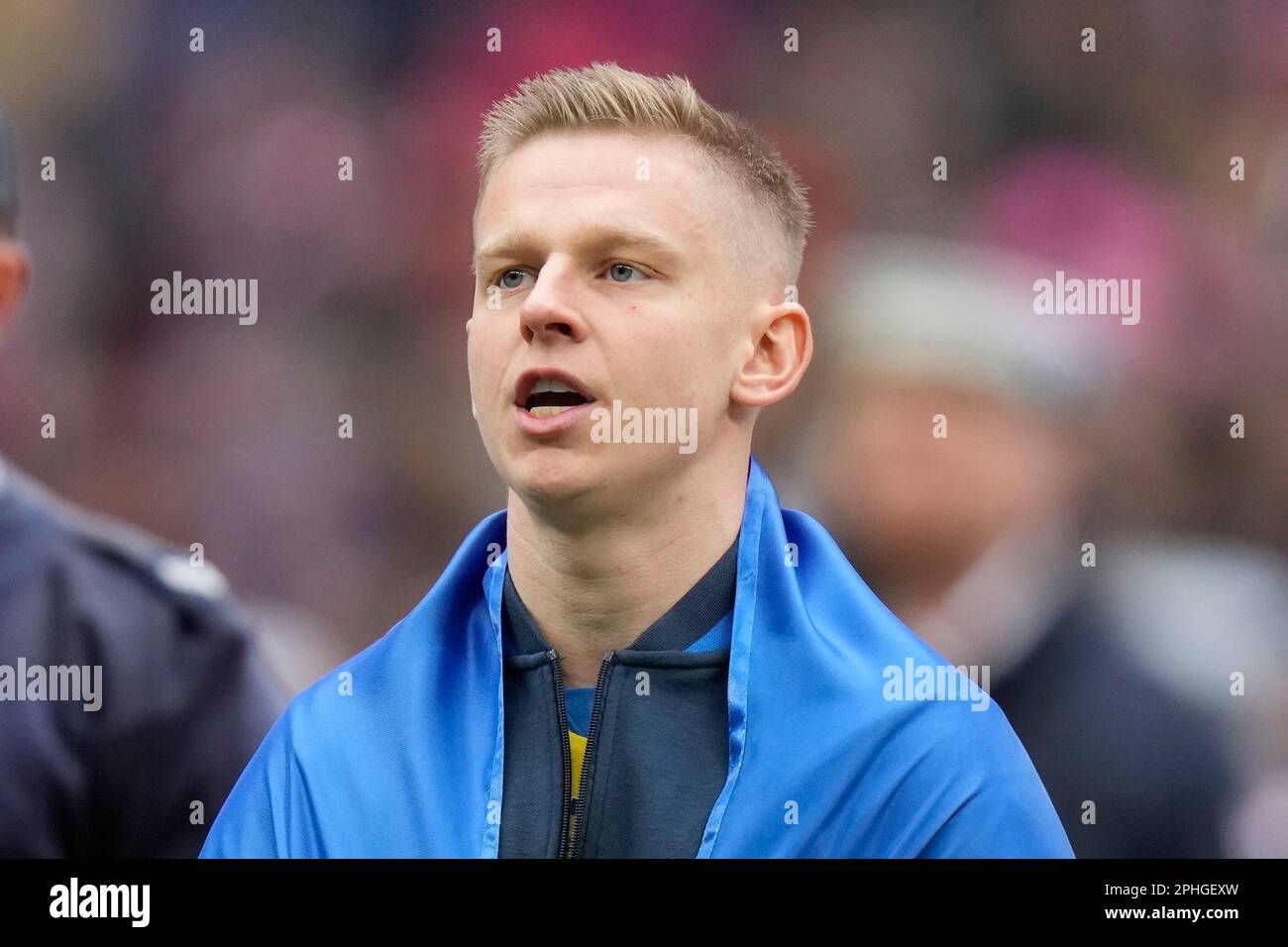 Ukraine's Oleksandr Zinchenko lines up ahead of the Euro 2024 group C