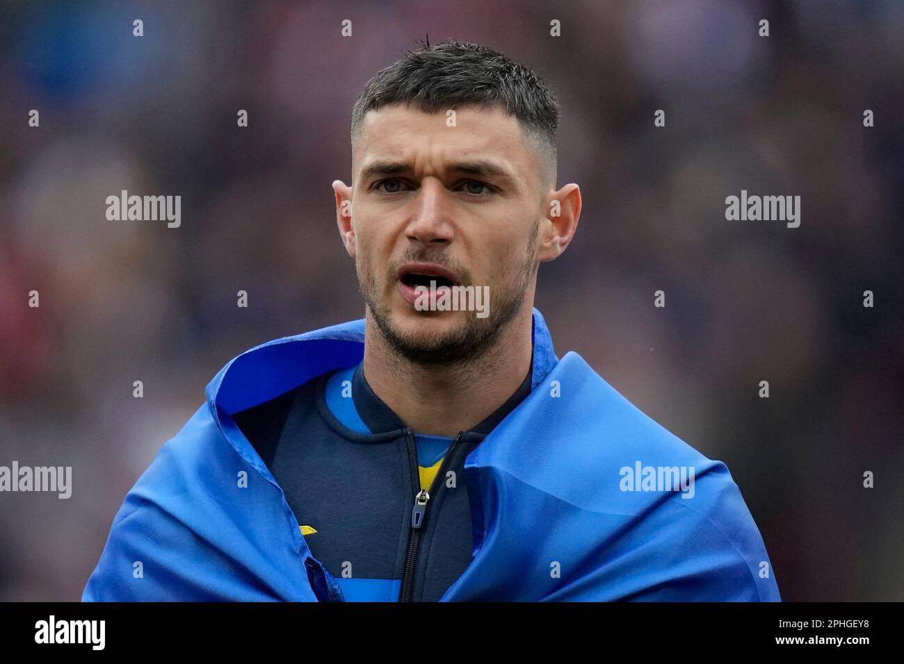 Ukraine's Roman Yaremchuk lines up ahead of the Euro 2024 group C