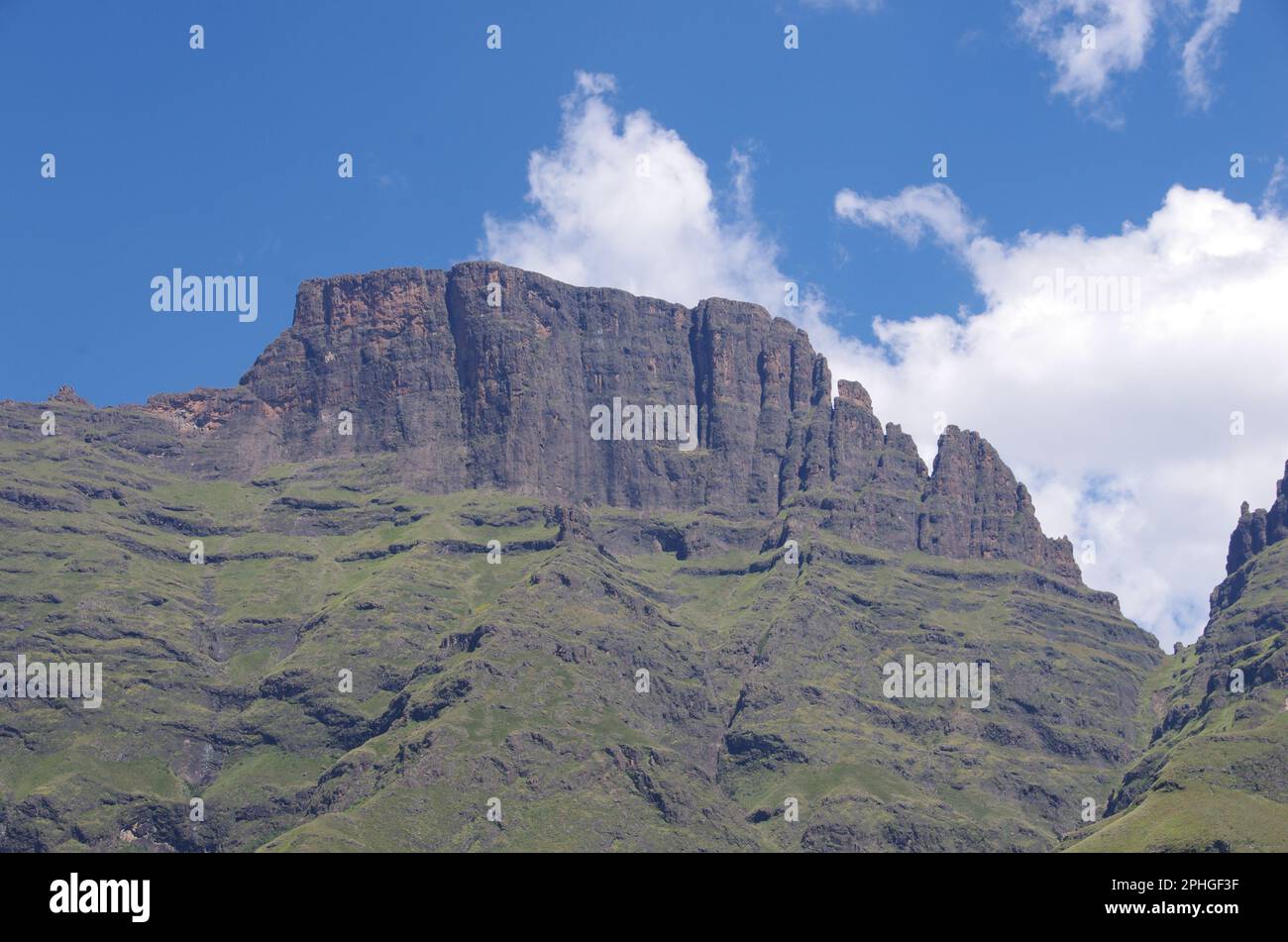 Cathkin Peak in Monks Cowl Nature Reserve, Drakensberg. A peak that is part of  one of South Africa's most iconic mountain ranges. Stock Photo