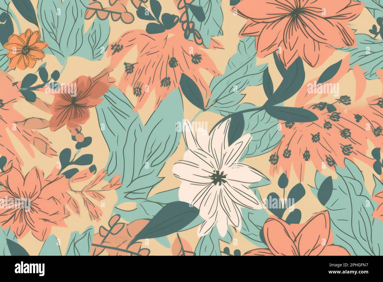 Spring flowers abstract seamless background pattern. Generative ai Stock Photo