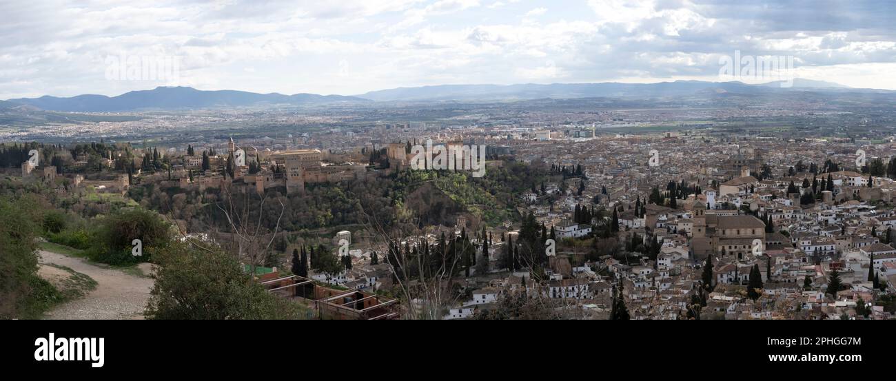 Alhambra Palace Panorama in Granada Spain Stock Photo