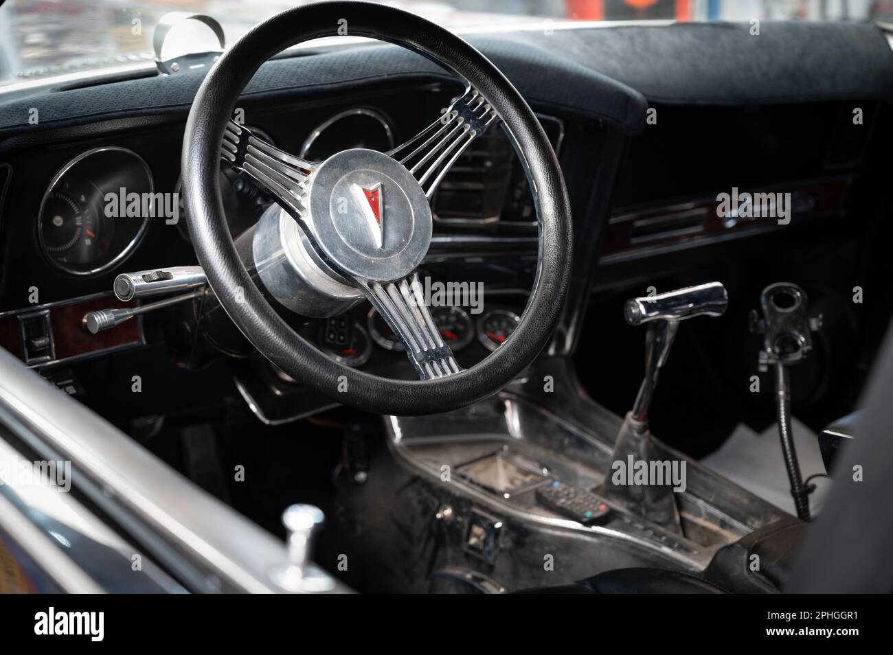Interior of a classic Pontiac Grand Prix SJ modified with an LS1 engine Stock Photo