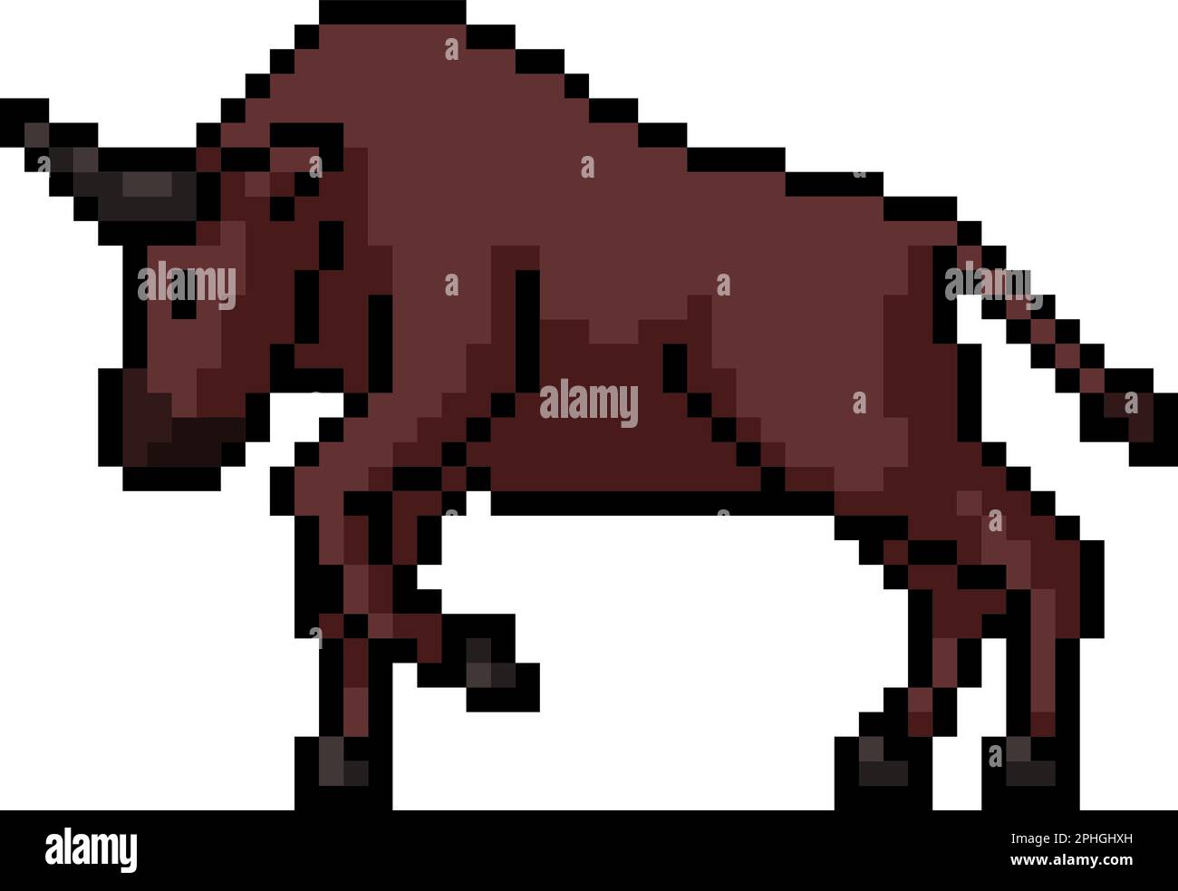 pixel art of strong bull brown Stock Vector