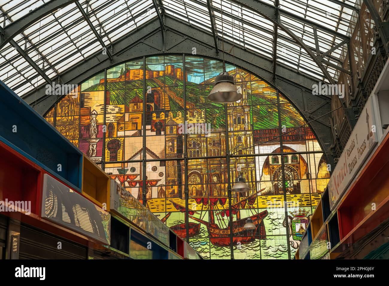 Malaga market in Spain with stained glass window Stock Photo