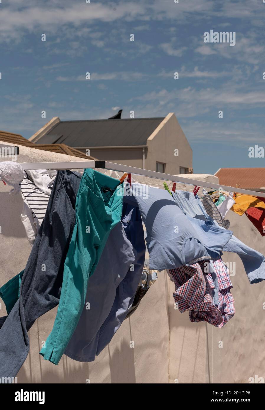 Langebaan, South Africa. 2023. Washing drying on a clothes line in a