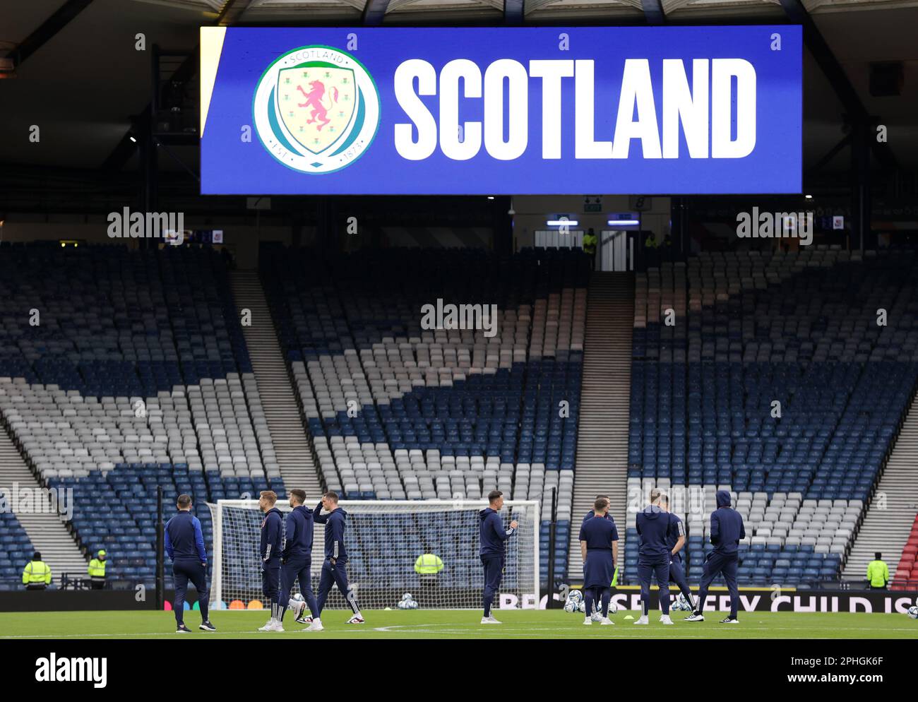 Players inspect the pitch ahead of the UEFA Euro 2024 qualifying group