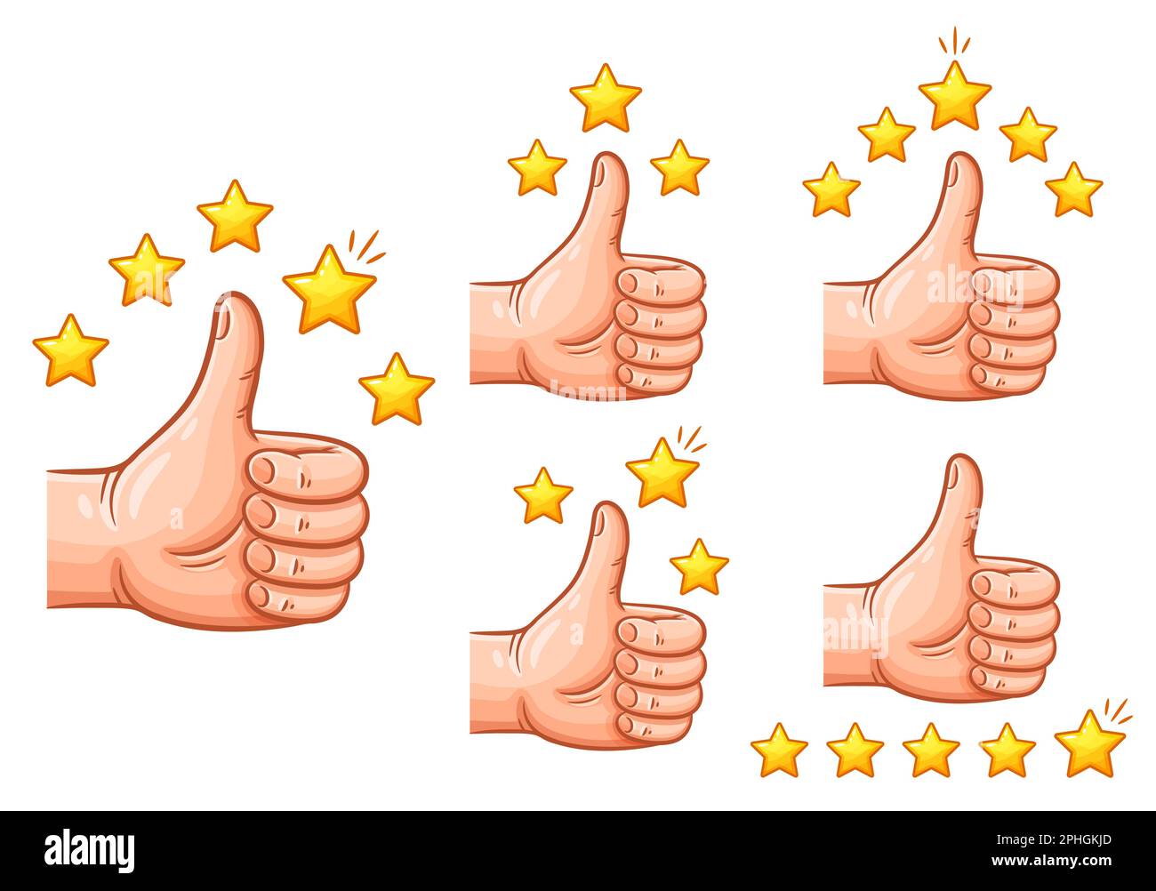 Hand thumb up like star client review rating, customer feedback, recommend, high quality, positive ranking icon set. Good choice. Web comment. Vector Stock Vector