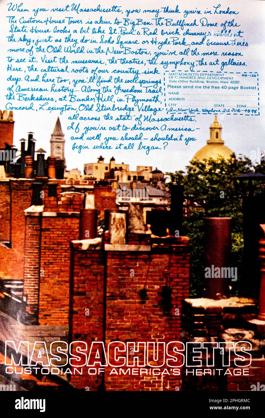 Massachusetts American Heritage tourism advert in a Natgeo magazine