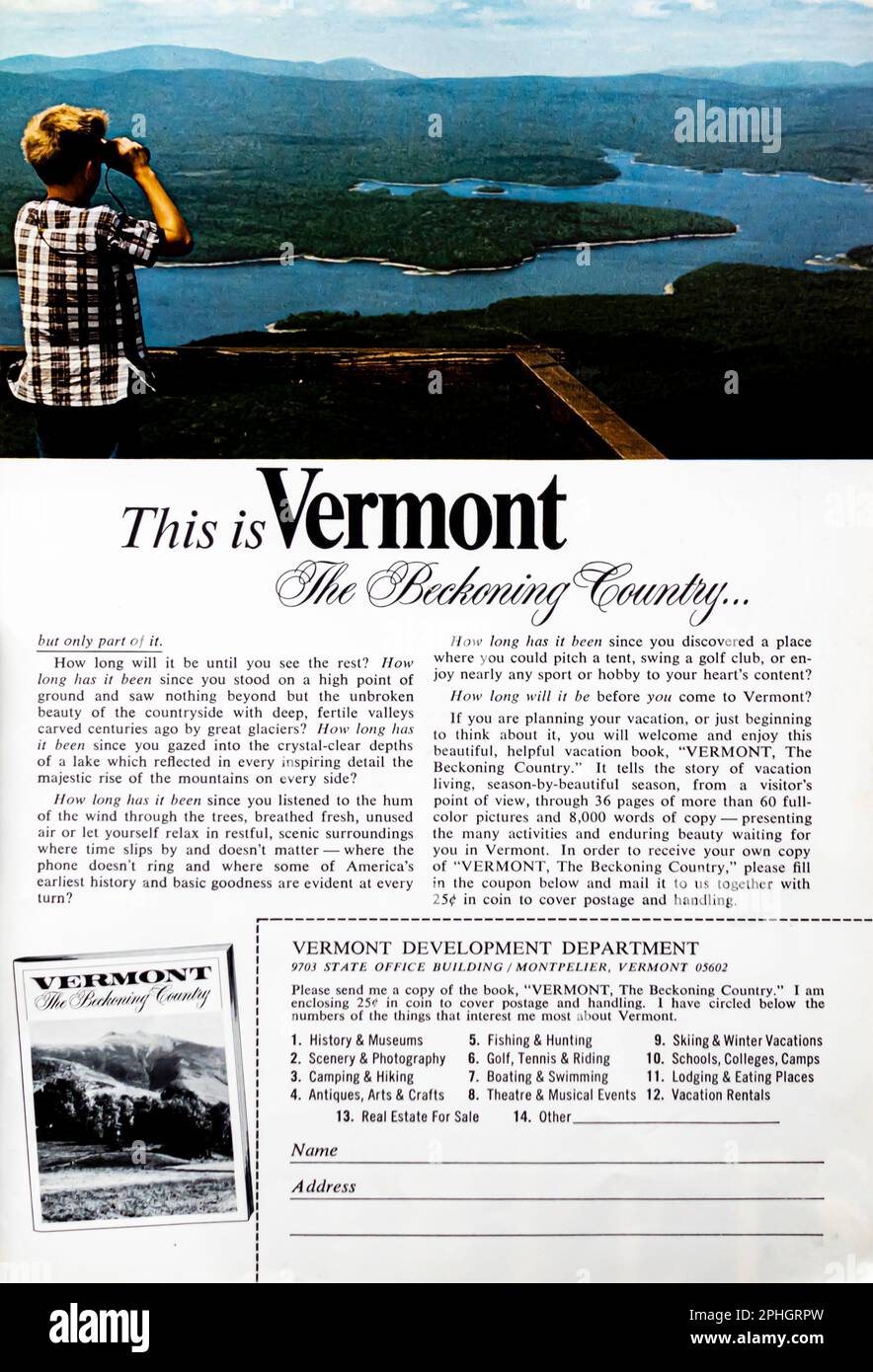 Vermont travel advert in a Natgeo magazine, March 1966 Stock Photo