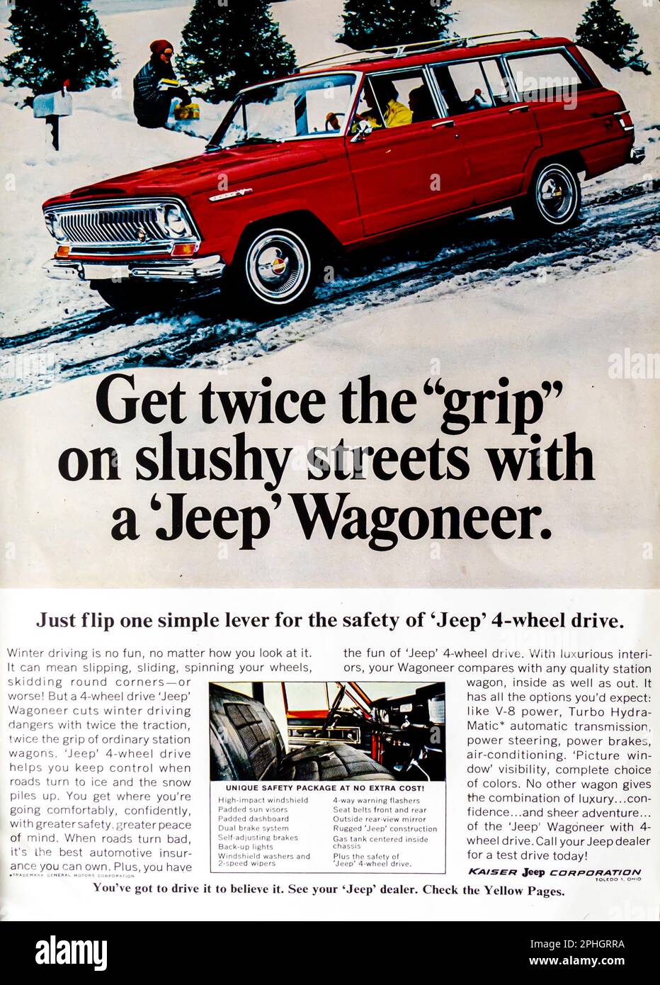 '66 JEEP Wagoneer advert in a Natgeo magazine, december 1966 Stock Photo