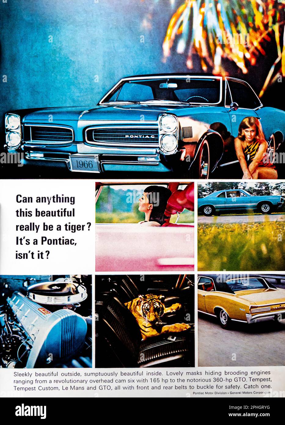 Pontiac GTO, Pontiac Lemans advert in a Natgeo magazine, March 1966 Stock Photo