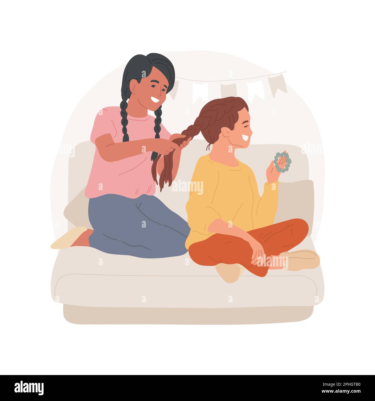 Girls braiding isolated cartoon vector illustration. Girls friendship ...