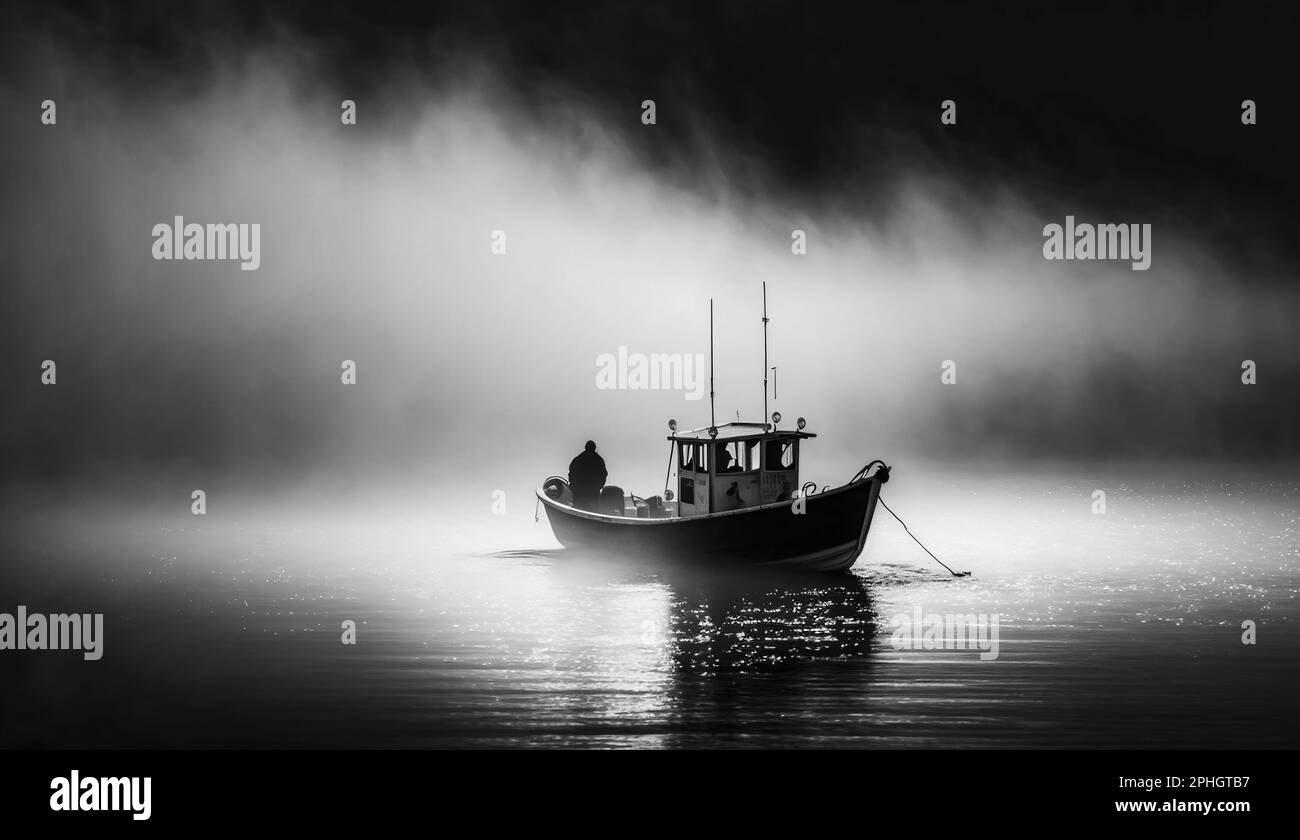 Man in fishing boat Black and White Stock Photos & Images - Alamy