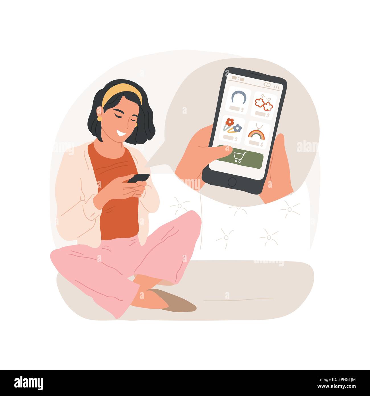 Buying accessories isolated cartoon vector illustration. Smiling