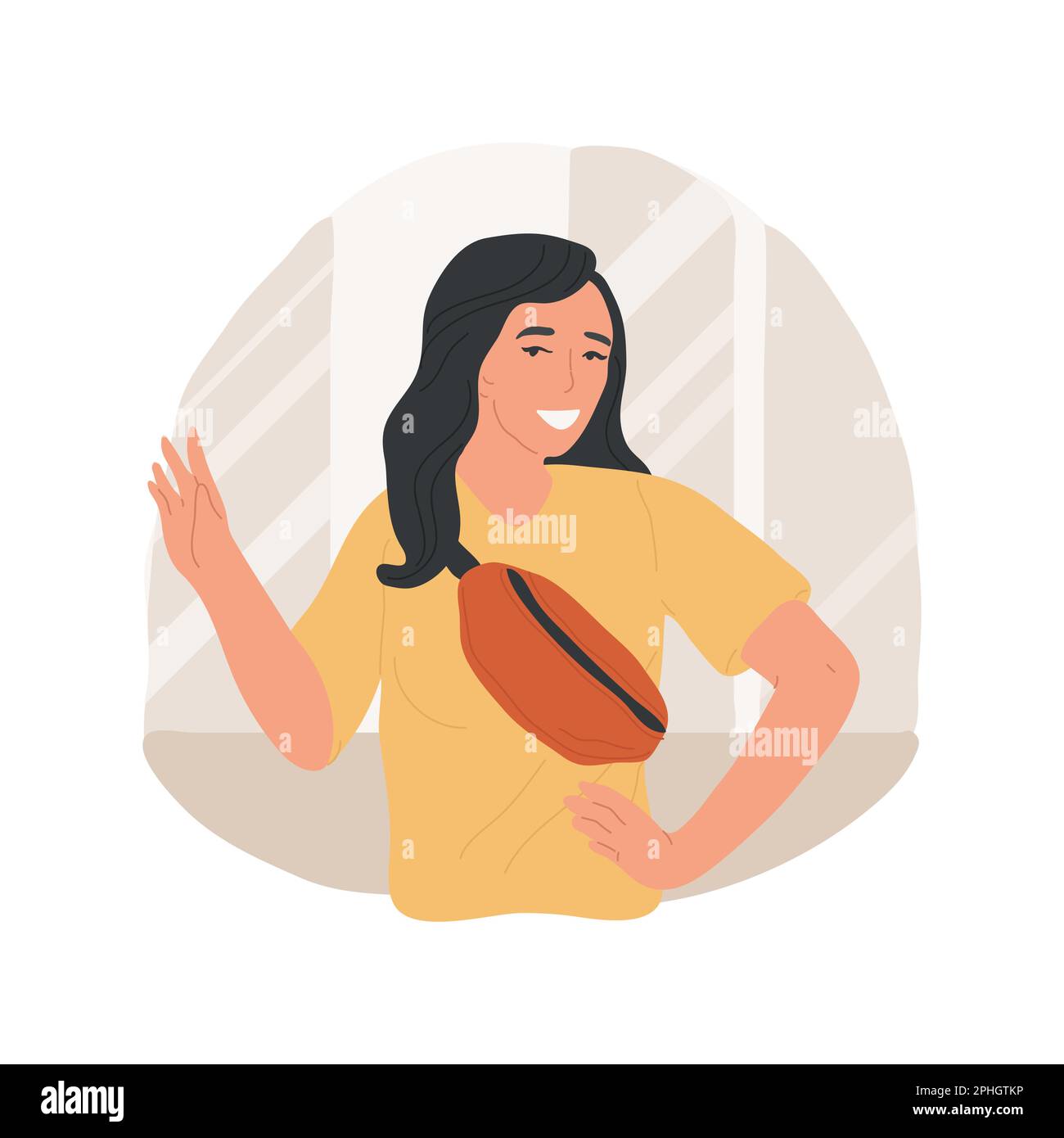 Belt bags isolated cartoon vector illustration. Smiling girl wearing ...