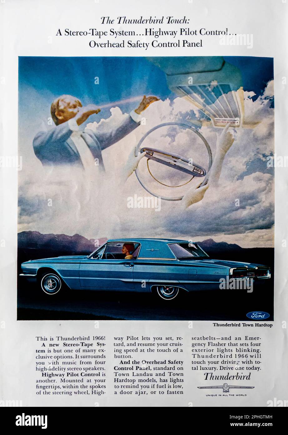 '66 Thunderbird Town Hardtop advert in a Natgeo magazine June 1966 Stock Photo