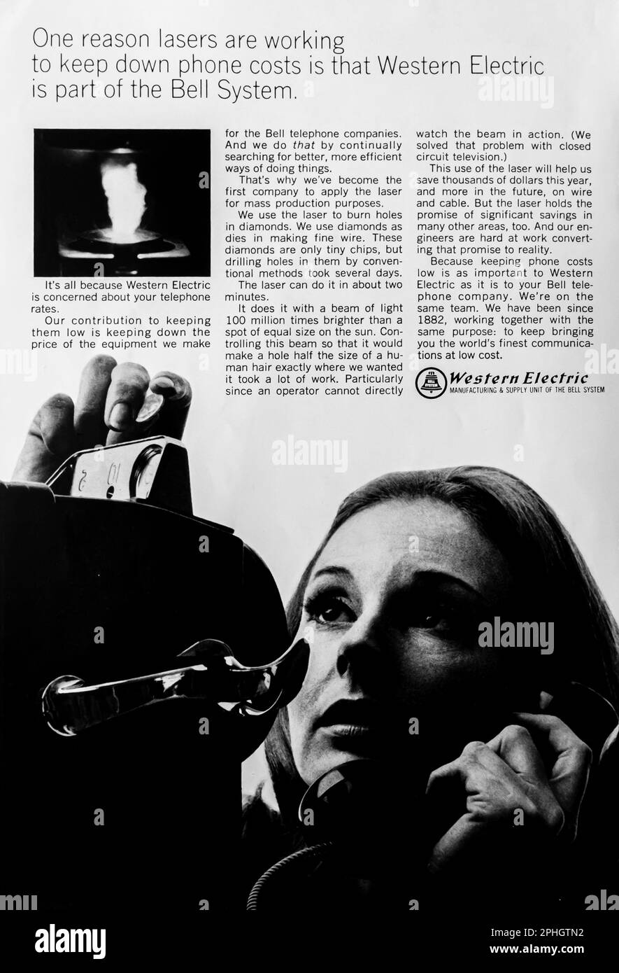 Western Electric phone rates advert in a Natgeo magazine June 1966 Stock Photo