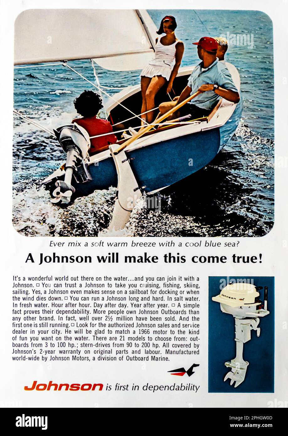 Johnson motors advert in a Natgeo magazine, January 1966 Stock Photo