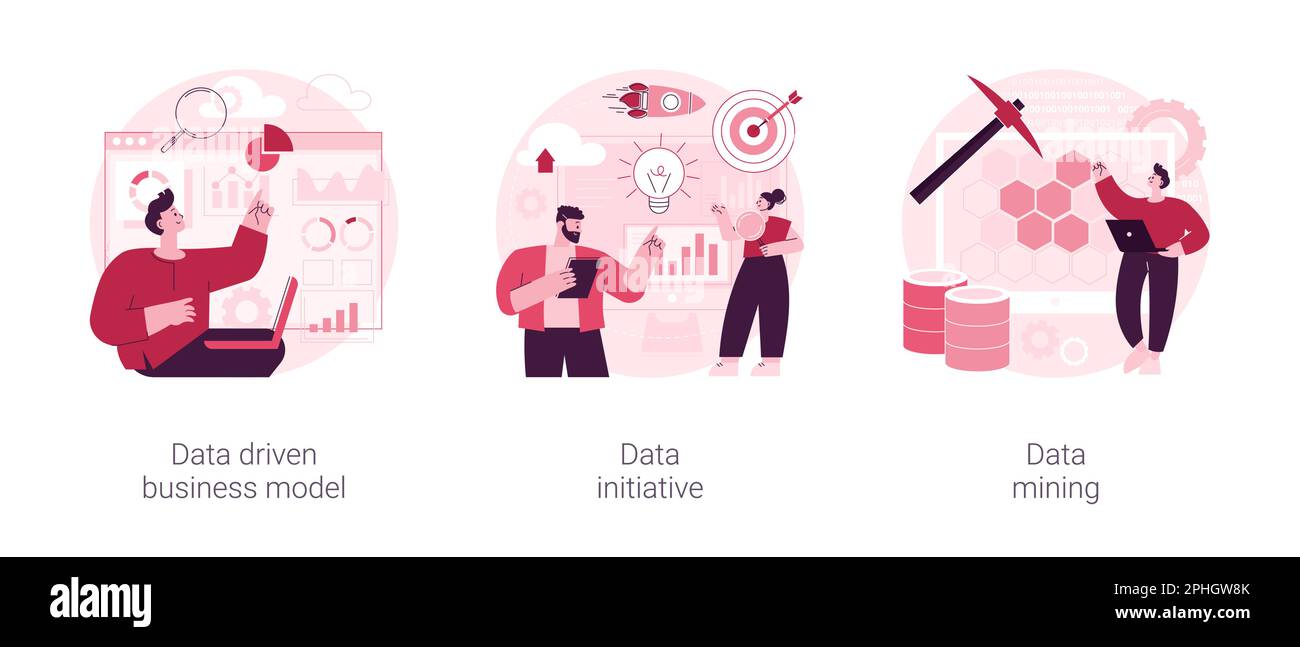 Data analytics abstract concept vector illustration set. Data driven ...