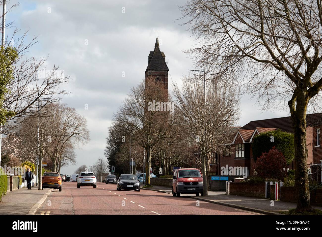 holywood road with st marks church dundela strandtown, east belfast, northern ireland, uk Stock Photo