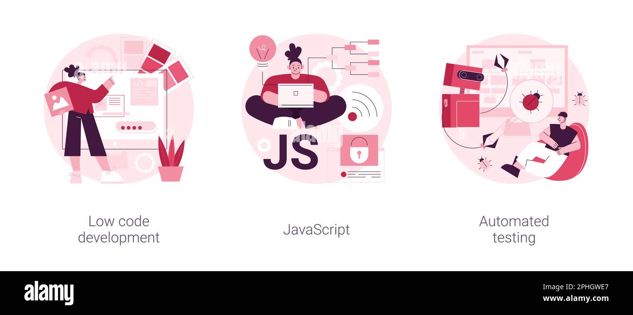 Web programming abstract concept vector illustration set. Low code ...