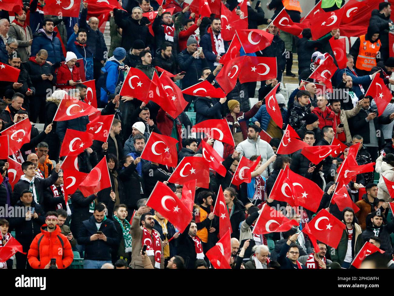Soccer Football - UEFA Euro 2024 Qualifiers - Group D - Turkey v Croatia - Bursa Timsah Arena, Bursa, Turkey - March 28, 2023 Turkey fans before the match REUTERS/Murad Sezer Stock Photo