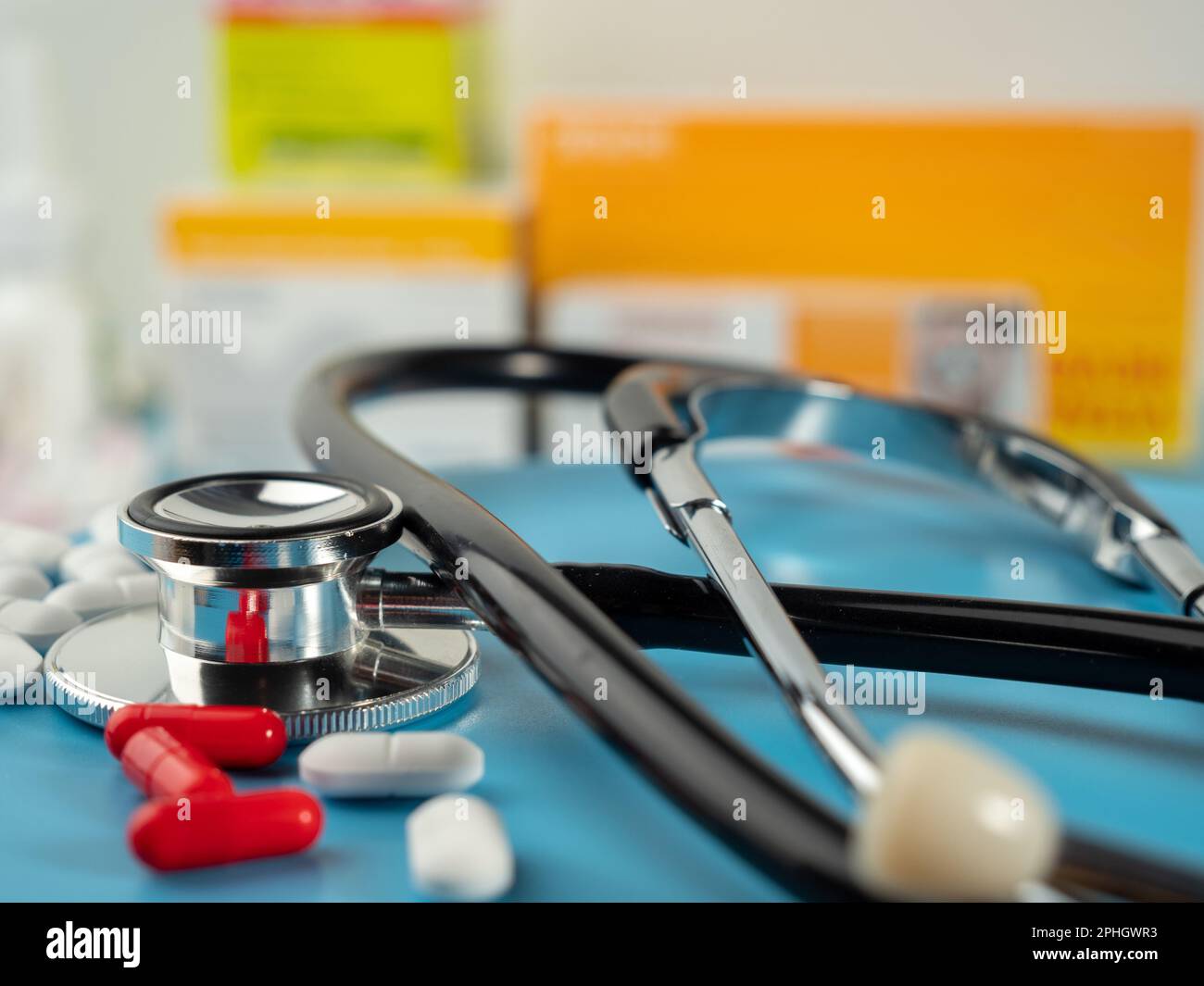 Stethoscope with medical equipment on white background, close up Stock  Photo - Alamy