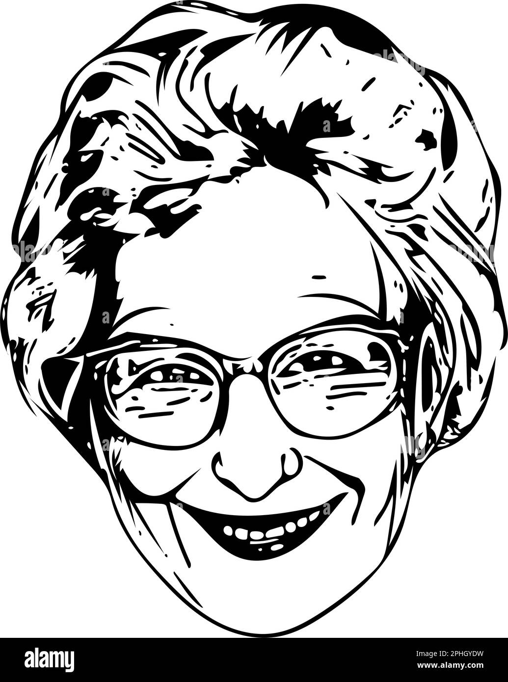 Friendly grandmother as outline vector. Stock Vector