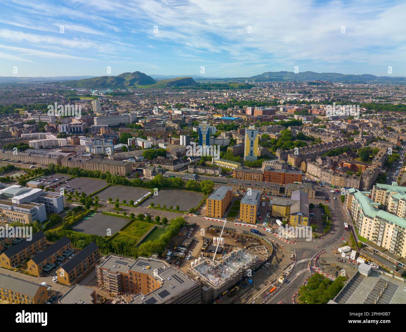 Leith historic town center aerial view including Ocean Terminal and