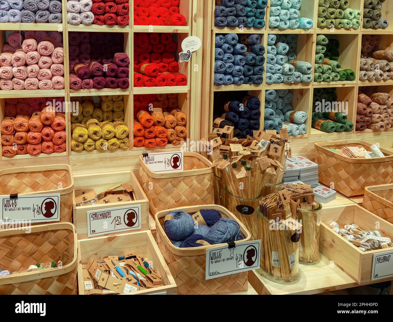 Berlin, Germany March 28, 2023 A shelf full of colorful balls of