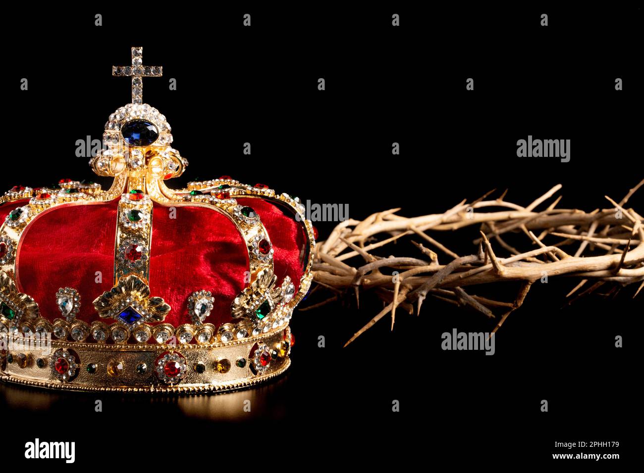 A Gold Coronation Crown with Red Velevet with the Crown of Thorns Stock ...