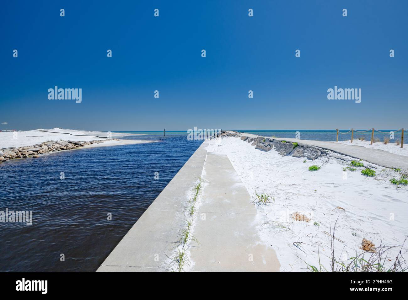 Mexico Beach Florida USA boat canal. You can fish in the canal for flounder, red fish, sea trout. On the beach  fish for whiting, pompano, shark and o Stock Photo