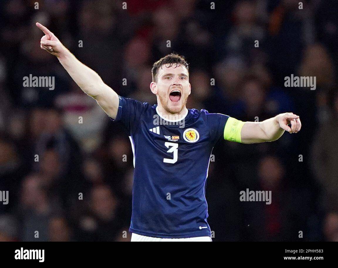 Scotland S Andrew Robertson Gestures During The UEFA Euro 2024   Scotlands Andrew Robertson Gestures During The Uefa Euro 2024 Qualifying Group A Match At Hampden Park Glasgow Picture Date Tuesday March 28 2023 2PHH583 