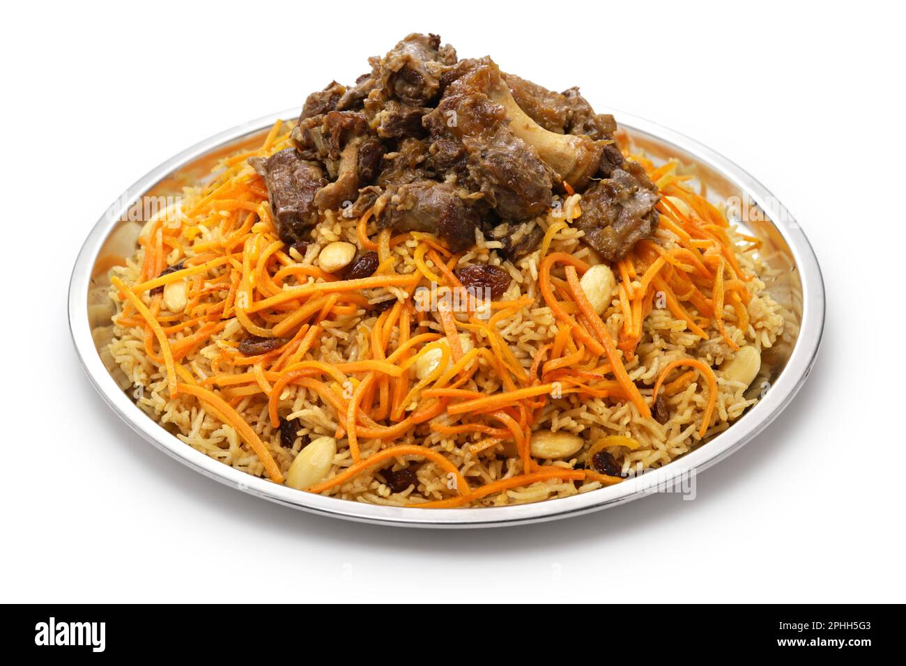 kabuli pulao (luxurious pilaf), Afghan national dish isolated on white background Stock Photo