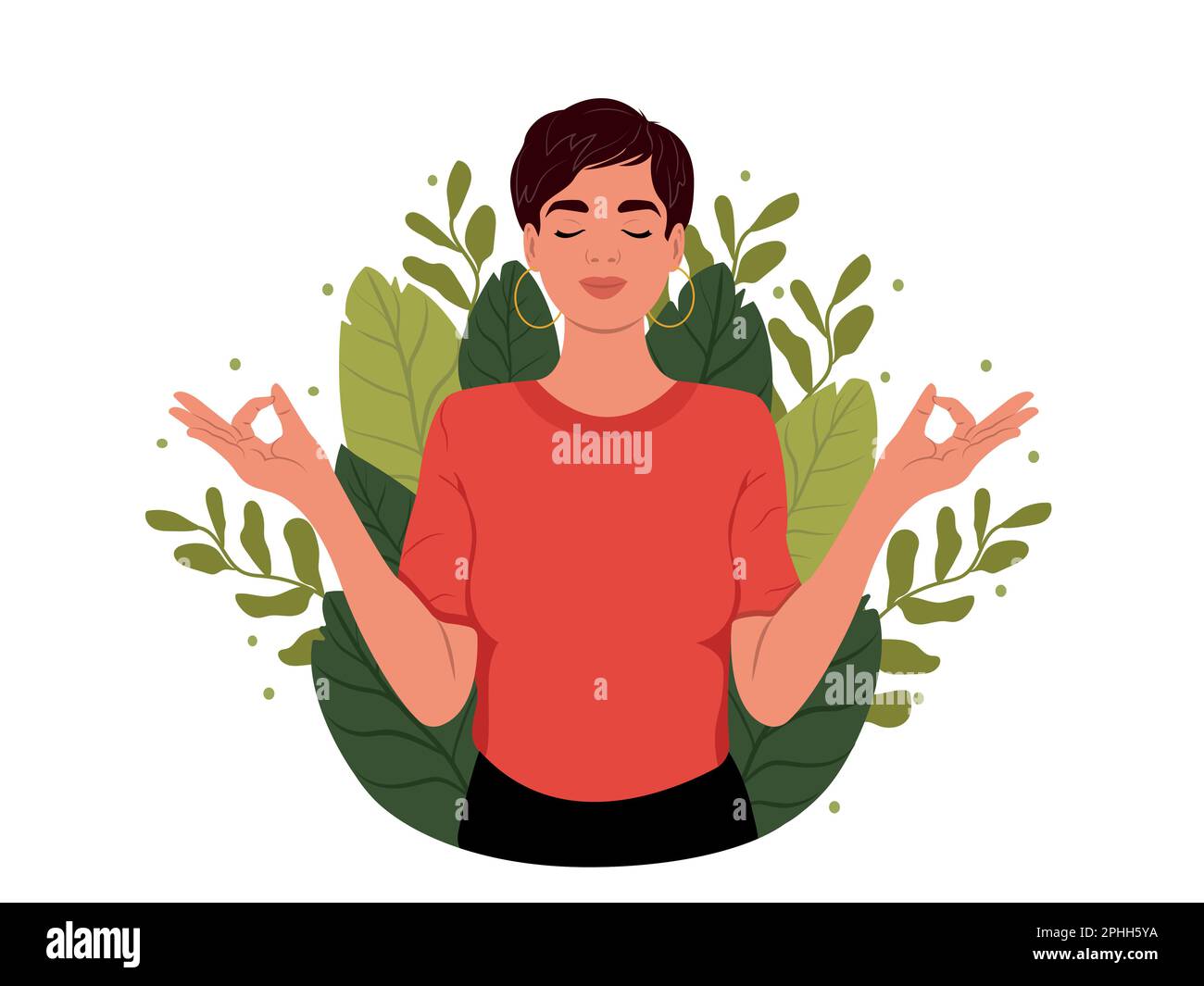 Mental Health Awareness Month banner. Woman meditates, takes care of