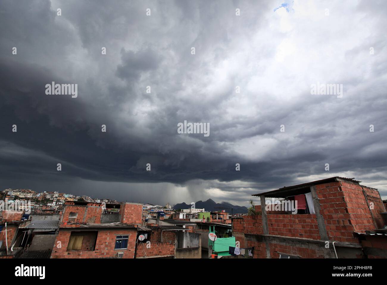 Baixa do Sapateiro, one of the communities forming Favela da Maré, one of the largest slum complexes in Rio de Janeiro, a consequence of the low indicators of social development that characterize the north region of the city. Stock Photo