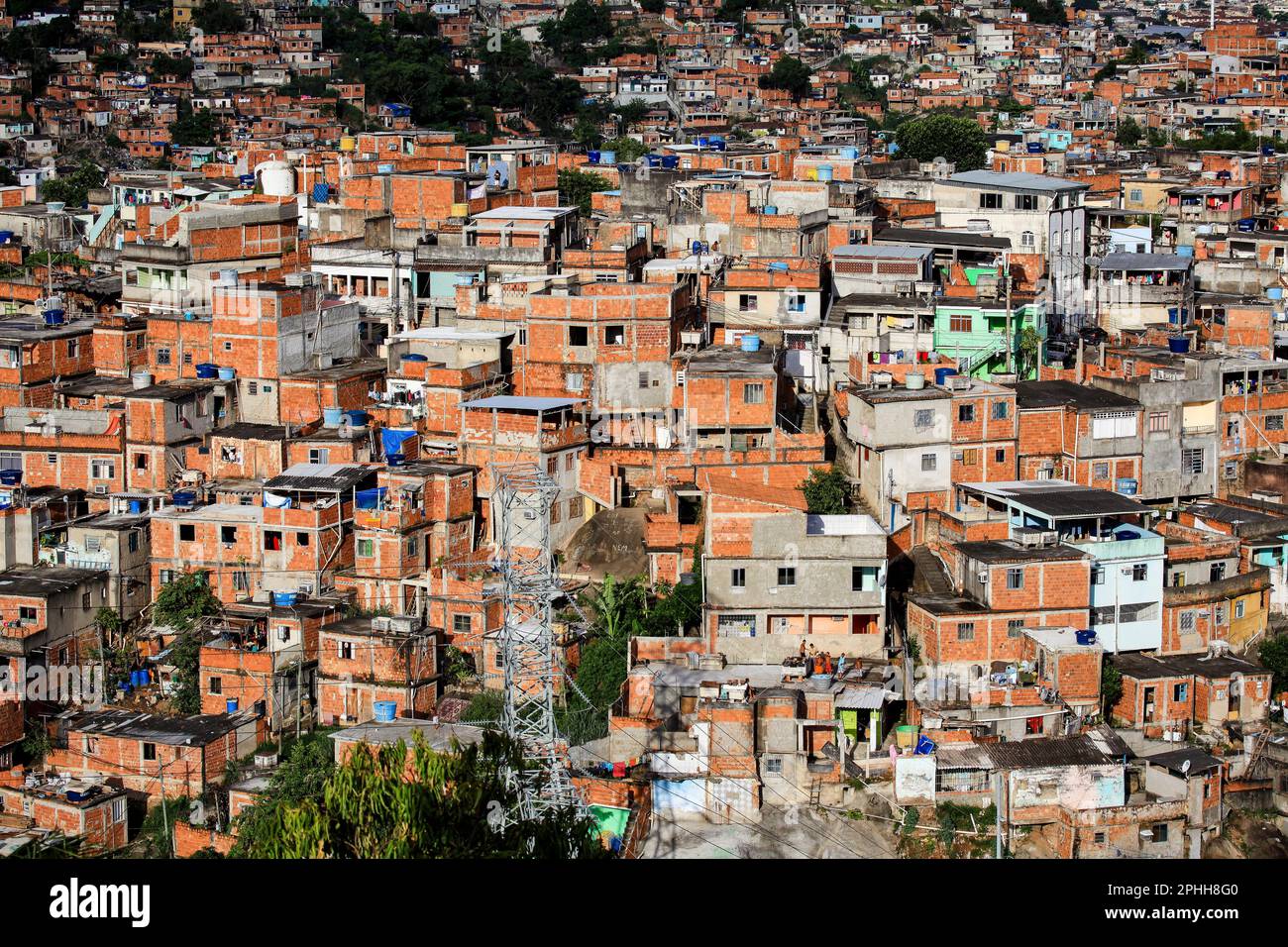 Complexo do Alemão (German's Complex), a group of favelas (low-income historically informal neighborhoods) in the North Zone of Rio de Janeiro, Brazil. Stock Photo