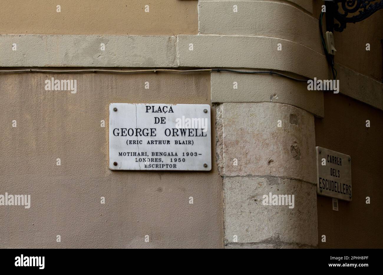 Placa De George Orwell, Barcelona, Spain Stock Photo