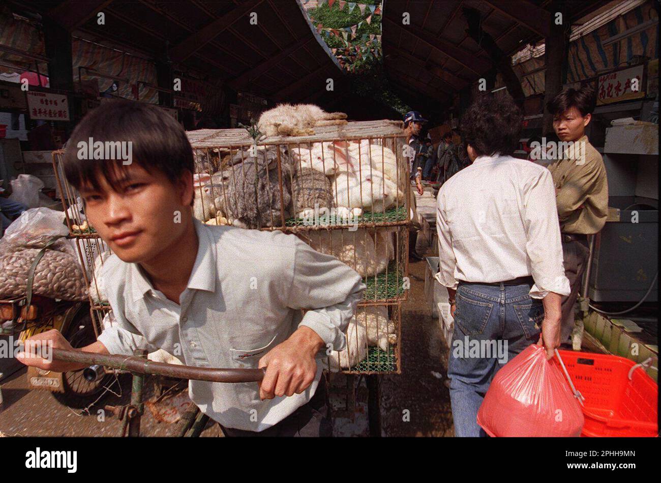 MARKET 2/C/15APR97/MN/LS --- Rabbits are wheeled through the Guangzhou ...