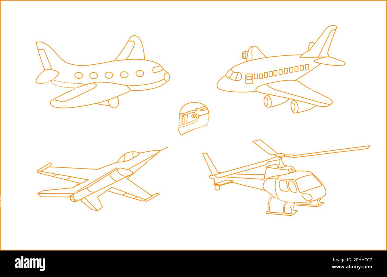 Airplane, Jet airplane, helicopter, helmet outline vector Illustration Stock Vector