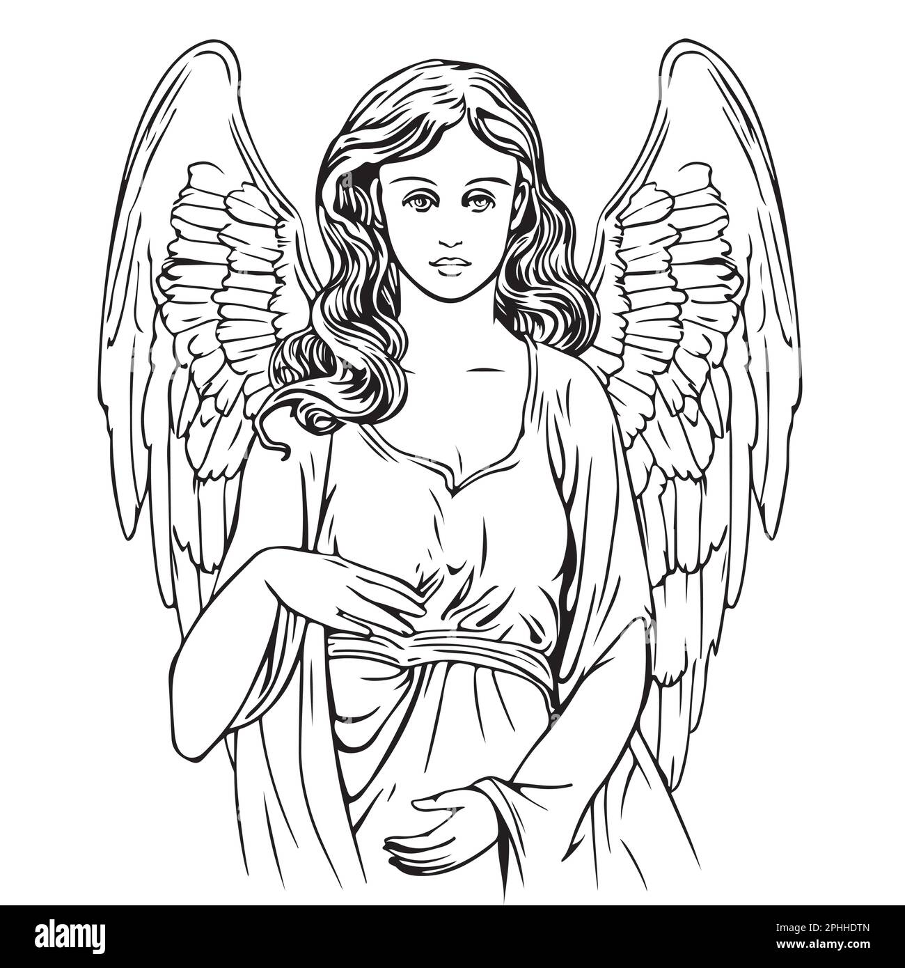 Angel girl with wings sketch hand drawn illustration Stock Vector