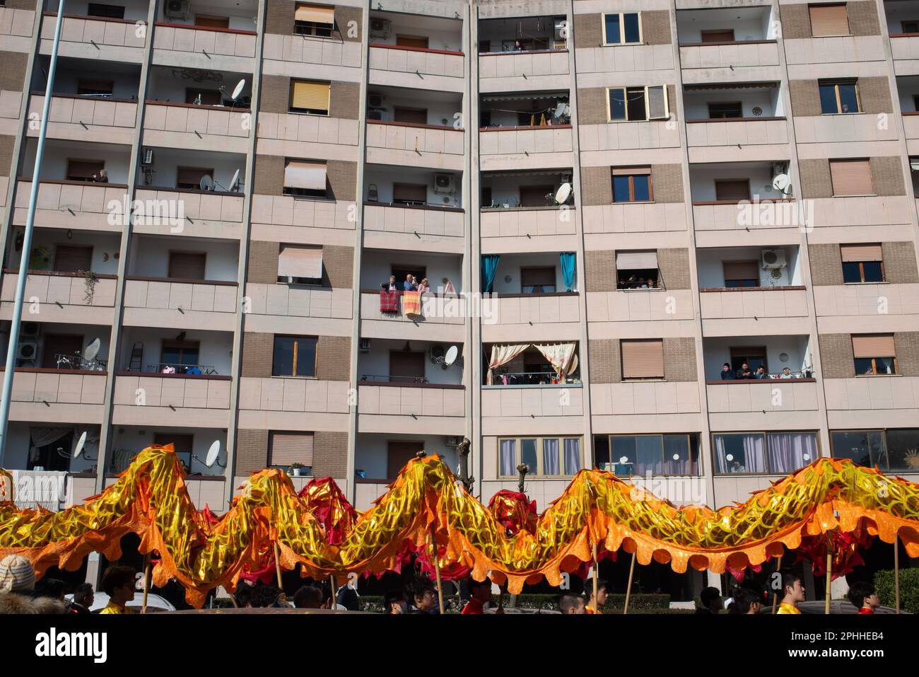 Celebrations for the Chinese New Year in Prato of one of the largest Chinese communities in Italy with parade and shows for the Year of the Rabbit Stock Photo