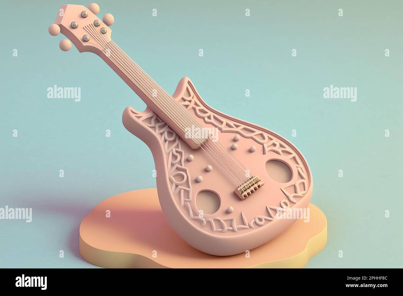 Cartoon Sitar, soft pastel color, perfectly detailed entire body. 3D