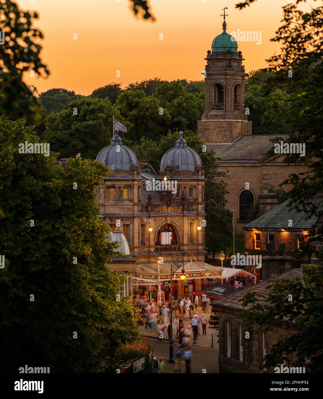 The Buxton Opera House, a summer evening during the Buxton International Festival, crowds leave at the end of the performance in this historic theatr Stock Photo